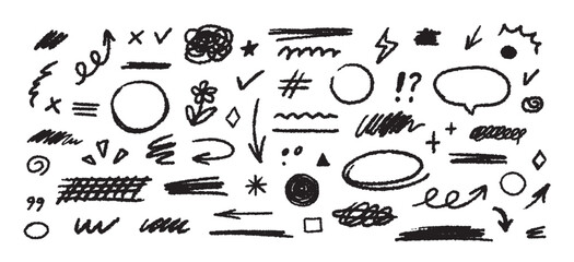 Aufkleber - Collection of hand drawn simple decorative elements. Doodle shapes and squiggles in grunge style.
