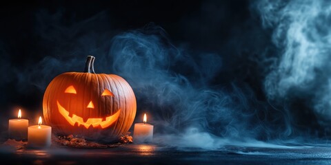 Spooky Halloween Pumpkin with Candles created by ai