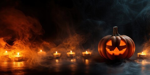 Spooky Halloween Pumpkin with Candles created by ai