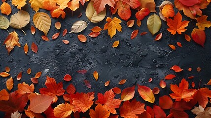 Wall Mural - A seamless pattern of autumn leaves in various stages of color change, from green to orange to red, arranged in a swirling, organic design, hd quality, natural and seasonal theme. --ar 16:9 --v 6.