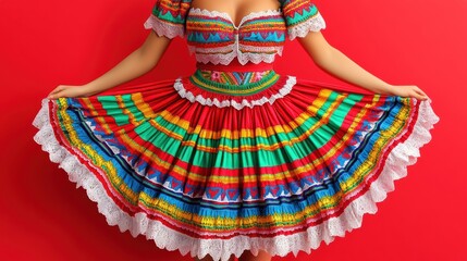 Poster - Vibrant Traditional Dress Against Red Background