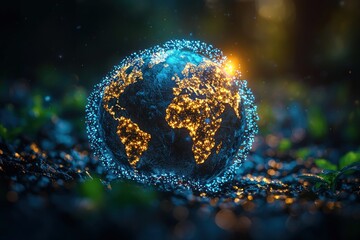 Earth Globe with Lights in a Forest