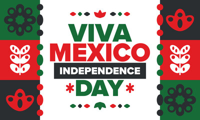 Wall Mural - Viva Mexico. Mexican Independence Day. Happy holiday. Celebrate annual in September 16. Freedom day. Patriotic mexican design. Poster, card, banner, template, background. Vector illustration