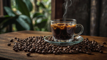 Wall Mural - A cup of iced coffee brewed using pure, unmixed coffee beans.