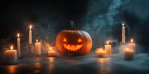 Spooky Halloween Pumpkin with Candles created by ai