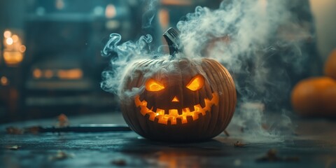 Spooky Halloween Pumpkin with Candles created by ai