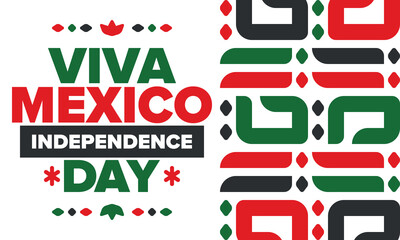 Wall Mural - Viva Mexico. Mexican Independence Day. Happy holiday. Celebrate annual in September 16. Freedom day. Patriotic mexican design. Poster, card, banner, template, background. Vector illustration