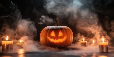 Spooky Halloween Pumpkin with Candles created by ai