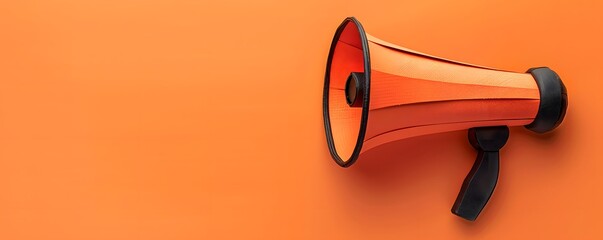 Wall Mural - Orange Megaphone on Orange Background for Announcement and Marketing.