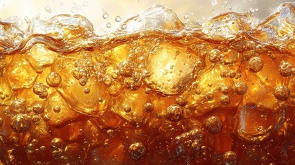 Canvas Print - Refreshing Beverage with Ice Cubes and Bubbles