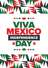 Viva Mexico. Mexican Independence Day. Happy holiday. Celebrate annual in September 16. Freedom day. Patriotic mexican design. Poster, card, banner, template, background. Vector illustration