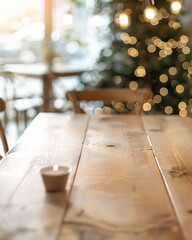 Aufkleber - Serene Cozy Indoor Setting with Soft Beige Wooden Table for Product Display – Pastel Color Scheme and Ambient Lighting at Bright Daytime