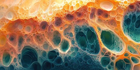 Wall Mural - Abstract Fluid Art with Circular Patterns in Orange, Teal, and White