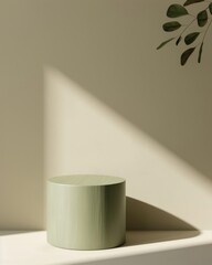 Aufkleber - Minimalist Green Podium on Soft Beige Background with Diffused Natural Lighting and Subtle Shadows Showcasing Modern Design
