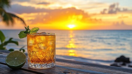 Sticker - Cocktail by the Sea at Sunset