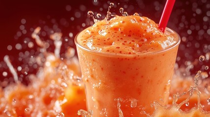 Canvas Print - Refreshing Orange Smoothie with Splash Effects