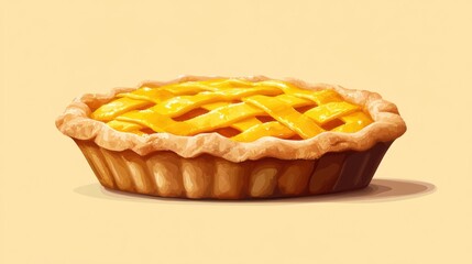 Wall Mural - Delicious Golden Lattice Top Peach Pie Illustration