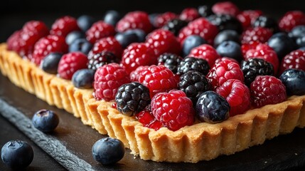 Canvas Print - Delicious Berry Tart with Fresh Blueberries and Raspberries