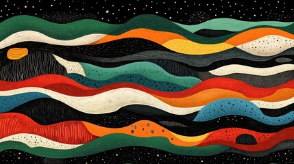 Sticker - Colorful Abstract Landscape Waves Illustration