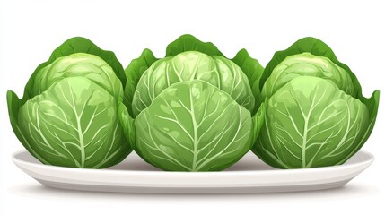 Canvas Print - Fresh Green Cabbages on a White Plate