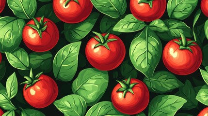 Sticker - Vibrant Pattern of Tomatoes and Green Leaves