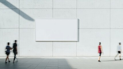 Aufkleber - Modern Urban Wall Mockup with Motion Blur of People Passing By on Paved Sidewalk, Daylight, Monochromatic Minimalist Theme