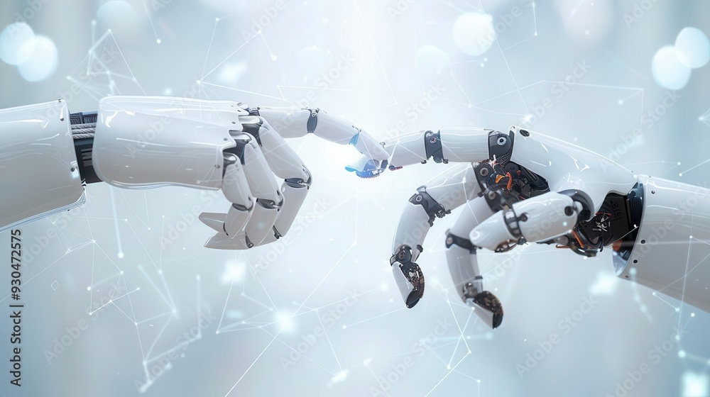 Artistic representation of robotic hands reaching out to each other ...