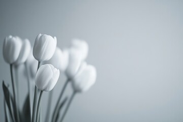 Aufkleber - Abstract Floral Bouquet of White Tulips in Long Exposure, Symmetrical Arrangement with Soft Gray Background and Smooth Tones, High Definition, Even Lighting