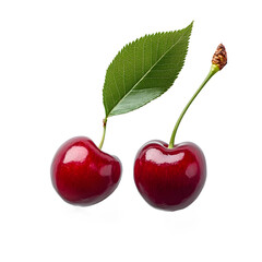 Sticker - Cherry with leaf isolated on white.