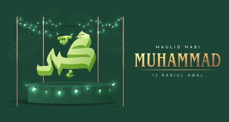 Canvas Print - Translation : Happy Birthday of Prophet Muhammad. Milad un Nabi Mubarak Means Happy Birthday of Prophet Muhammad. Vector Illustration of Mawlid Celebration Design