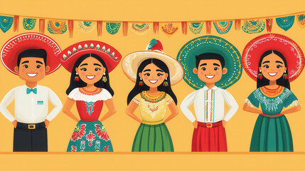 Hispanic heritage sign in flat design. Front view with cultural festival theme. Animation style uses bright colors.