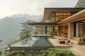 Modern Minimalist House with Infinity Pool Overlooking Mountains