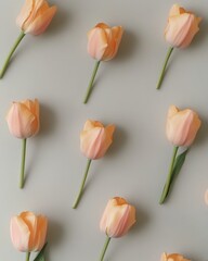 Poster - Soft Gray and Bright Orange Tulip Pattern in a Minimalistic, Clean, and Calming Composition with a Sunny Day Vibe