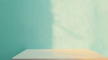 Aufkleber - Serene Minimalist Pastel Blue Stucco Table Surface with Soft Natural Lighting in Tranquil Field Setting for Product Display