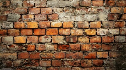 Sticker - Weathered Brick Wall Texture - A close-up of an old, weathered brick wall with missing mortar and a rustic charm. The texture, color, and age of the bricks evoke a sense of history and resilience.