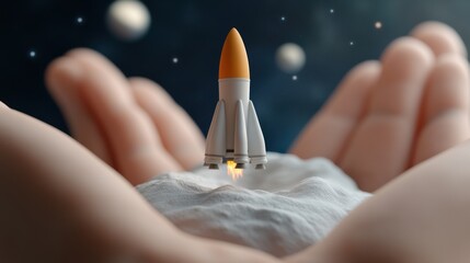 Sticker - A rocket is launched from a hand with the other holding it, AI