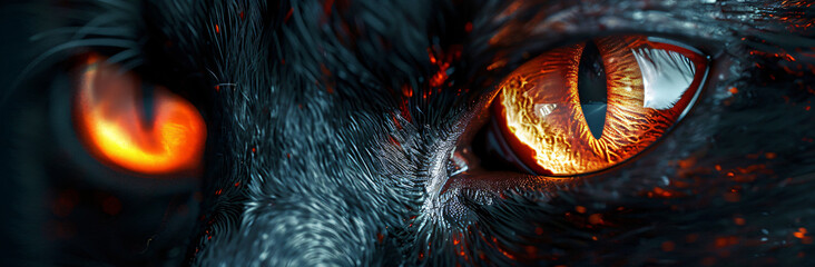 Sticker - Black cat eyes with red color, fantasy, dark, horror style, macro photography, hyper realistic, high resolution, high definition, cinematography