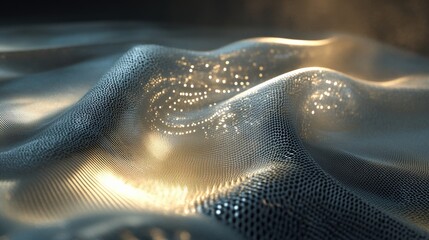 Poster - The scene displays undulating textures with luminous patterns, creating a futuristic landscape filled with ethereal light and depth