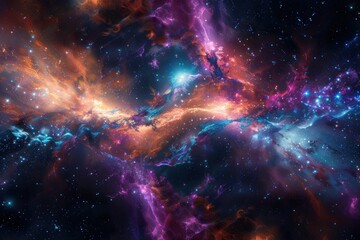 galactic tide swirling gracefully around a mesmerizing star cluster. The rich colors and dynamic patterns highlight the beauty and grandeur of the galaxy.