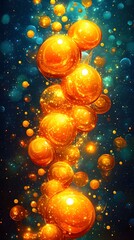 Orange Soap Bubbles on Green Background, Abstract Image, Texture, Pattern, Wallpaper, Cover and Screen of Smartphone, Cell Phone, Computer, Laptop, 9:16 and 16:9 Format