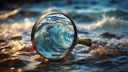 Magnifying glass looking soo beautifully and water pf the sea looking through it