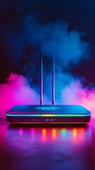 Canvas Print - Wireless router sending data through the cloud at night