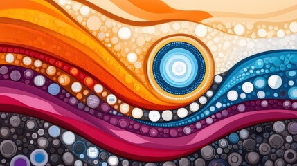 Poster - A colorful abstract painting of a circular design with dots, AI