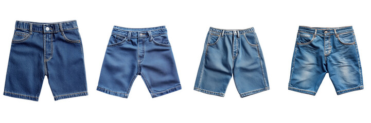 set of casual denim shorts isolated on a transparent background