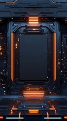 Sticker - Futuristic sci fi background with orange neon lights frame