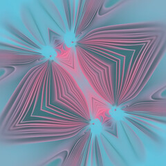 Aufkleber - Digital illustration of interwoven soft pink and blue fabric panels creating a symmetrical, harmonious and abstract pattern. 3d rendering