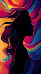 Wall Mural - Woman silhouette emerging from colorful background abstract design