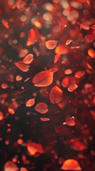 Canvas Print - Red autumn leaves falling from tree creating magical atmosphere