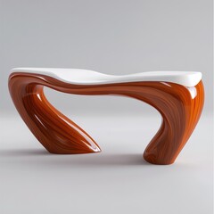 Poster - A modern looking wooden bench with a white seat, AI