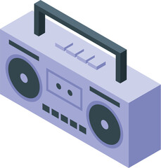 Poster - Isometric boombox is playing music with its handle up